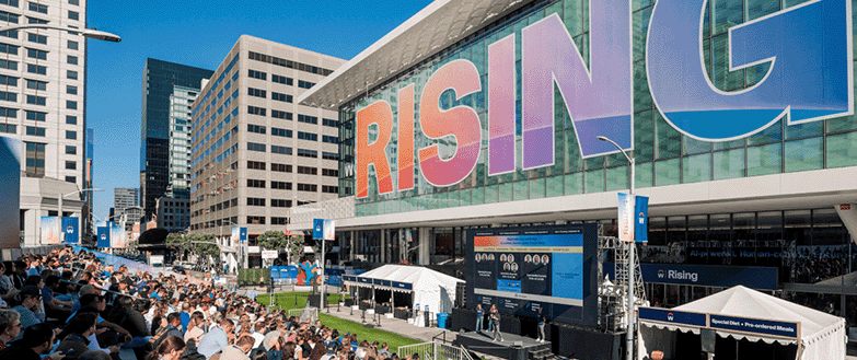 The Workday Rising venue in San Francisco with crowds outside